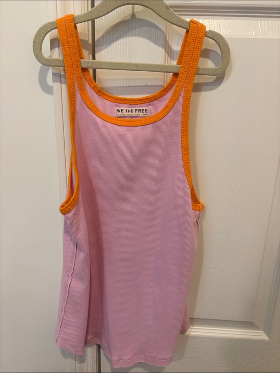 We The Free Tops - We The Free Pink Ribbed Tank with Orange Trim